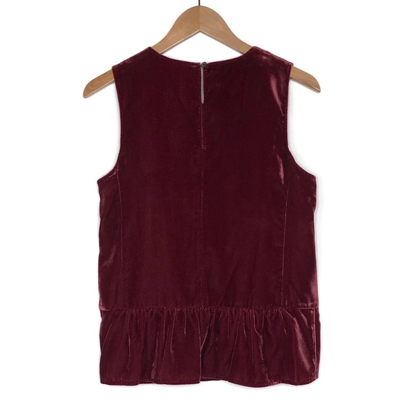 J. Crew Burgundy Red Velvet Sleeveless Peplum Blouse Top size 4 NEW - Picture 2 of 14